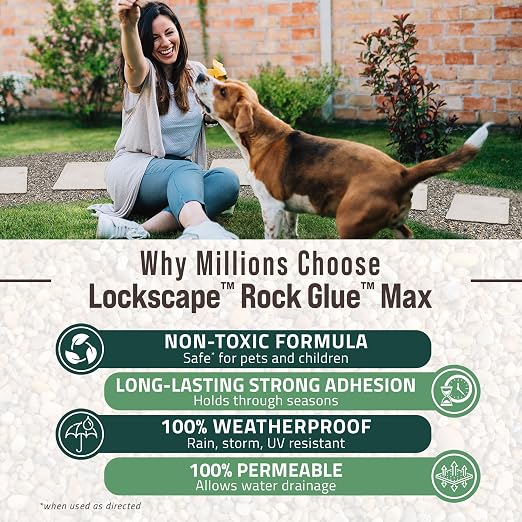 PetraMax Lockscape Rock Glue for Landscaping w/Sprayer, 1 Gal (Made in USA) - 100% Permeable Landscape Adhesive for Stones & Pebbles - Ready to Spray Pea Gravel Binder & Mulch Glue for Landscaping