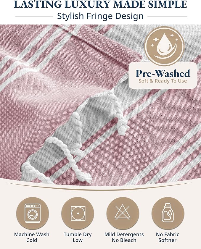 LANE LINEN Beach Towel 4 Pcs, Turkish Beach Towel Set, Soft - Cashmere Rose | Pre-Washed Pool Towels - 39"x71", Vacation Essential - Machine Washable, Travel & Camping - Super Absorbent, Reinforced Hems