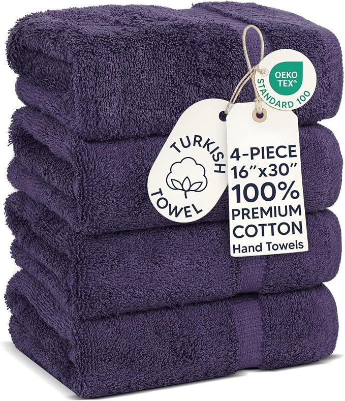 Chakir Turkish Linens 100% Cotton Premium Turkish Towels for Bathroom | 16'' x 30'' (4-Piece Hand Towel, Plum)