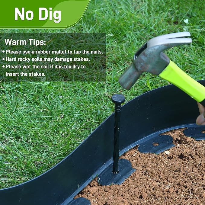 Quibbay 3.15" x 50' Landscape Edging, Plastic Garden Edging Borders with 75 Anchoring Spikes, Flexible Lawn Edging for Landscaping Garden Flower Beds Grass Yard Paver Pathway, Black