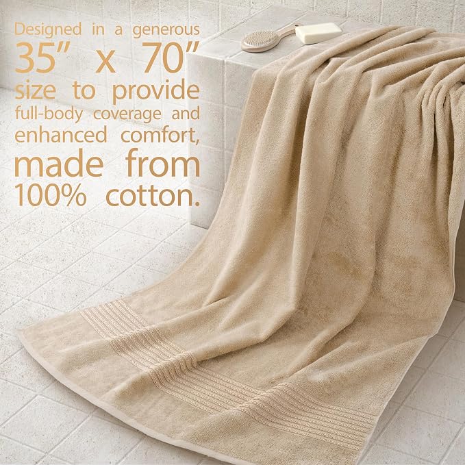 Cotton Paradise 100% Cotton Turkish Towel Set, Soft Absorbent Quick Dry, 2 Piece 35x70 Bath Sheet Set, Beige