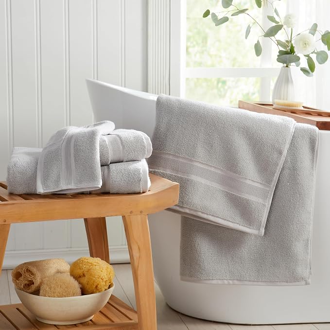 Luxury Bamboo Rayon Oversized Bath Towel Set | 2-Pack | Ultra Soft | Grey | 35% Bamboo Rayon - 65% Zero Twist Cotton | Absorbent Quick-Dry Towels for Bathroom | Ultra Soft | OEKO-TEX Standard 100