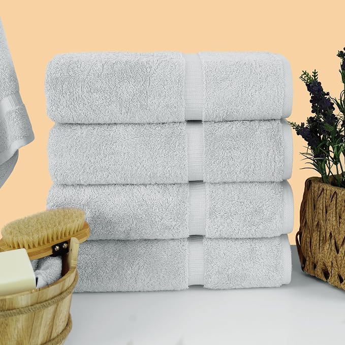 Chakir Turkish Linens 4 Piece Bath Towel Set, 100% Cotton Luxury Turkish Towels for Bathroom, Soft Absorbent Bath Towels, 27 x 54 Inches, Silver Gray
