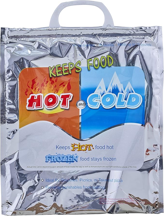 Superio Hot and Cold Insulated Bags for Food Delivery, Grocery Shopping Bags, Food Storage for Hot and Frozen Food for Travel, Disposable Cooler Bag, Reinforced Thermal Lunch Bag (1, 12"x13.5")