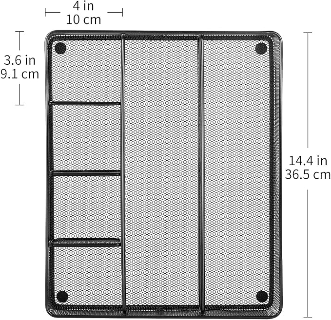 Amazon Basics Metal Mesh Desk Organizer with 6 Compartments, Anti-Slip Pen Holder Storage Tray for Office Supplies and Home, Black