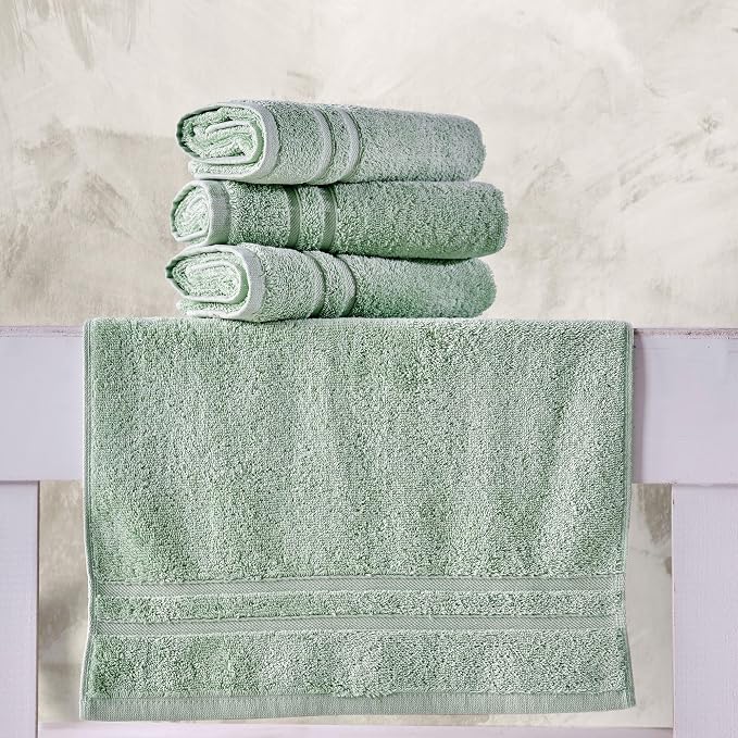 Hawmam Linen Light Green Hand Towels 4 Pack Turkish Cotton Premium Quality Soft and Absorbent Small Towels for Bathroom