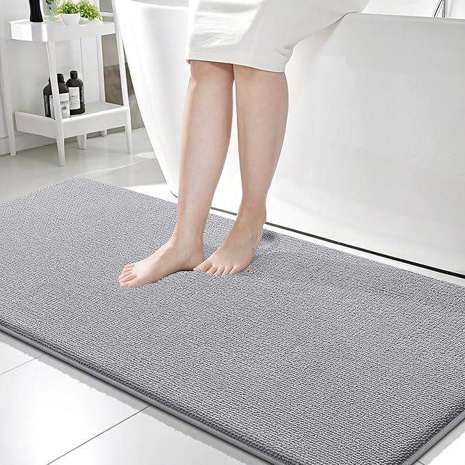 OLANLY Memory Foam Bathroom Runner Rug 59x24, Absorbent Long Bath Mat, Grey | Soft Quick Dry Bath Mat Rugs, Non-Slip, Machine Washable Mat for Bathroom Floor, Tub and Shower, Home Decor Accessories