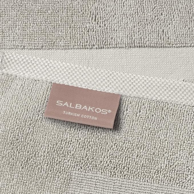 SALBAKOS 2-Piece 100% Turkish Cotton Bath Mat Towel, 20x34 inch, Stone | Bathroom Floor Towels, Thick Soft Most Absorbent Quick-Dry Durable Large Size Foot Rug, Premium Hotel Quality Made in Turkey