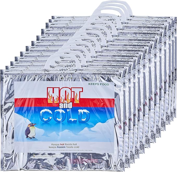 Superio Hot and Cold Insulated Bags for Food Delivery, Grocery Shopping Bags, Food Storage for Hot and Frozen Food for Travel, Disposable Cooler Bag, Reinforced Thermal Lunch Bag (12, 15.5"x13")