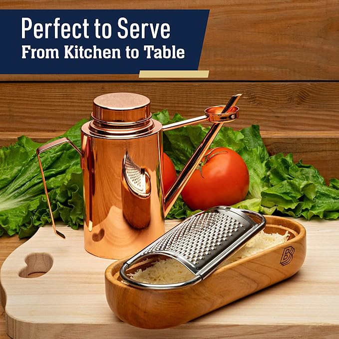 Cheese Grater with Container - Stainless Steel Cheese Grater with Cherrywood Serving Bowl - Fine Shredder Kitchen for Hard Cheese, Spices, and Zesting - Italian Kitchen Gadgets by Kings County Tools