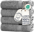 Chakir Turkish Linens 4 Piece Washcloth Set, 100% Cotton Luxury Turkish Washcloths for Bathroom, Soft Absorbent Washcloths, 13 x 13 Inches, Gray