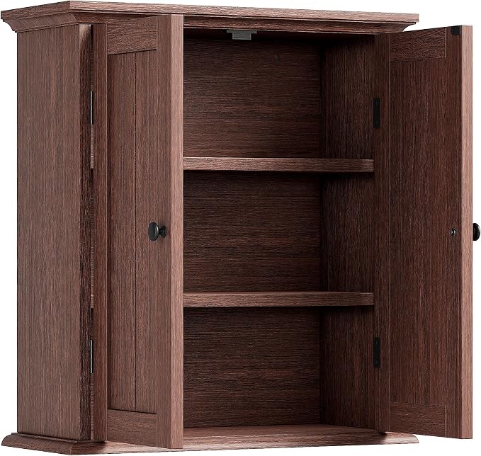 ChooChoo Bathroom Wall Cabinet, Over The Toilet Space Saver Storage Cabinet, Farmhouse Medicine Cabinet with 2 Doors and Adjustable Shelves, Cupboard, Walnut