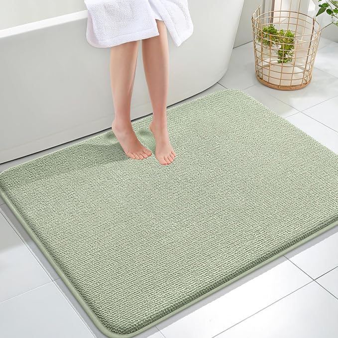 OLANLY Memory Foam Large Bathroom Rug 40x32, Absorbent Bath Mat, Sage Green | Soft Quick Dry Bath Mat Rugs, Non-Slip, Machine Washable Mat for Bathroom Floor, Tub and Shower, Home Decor Accessories