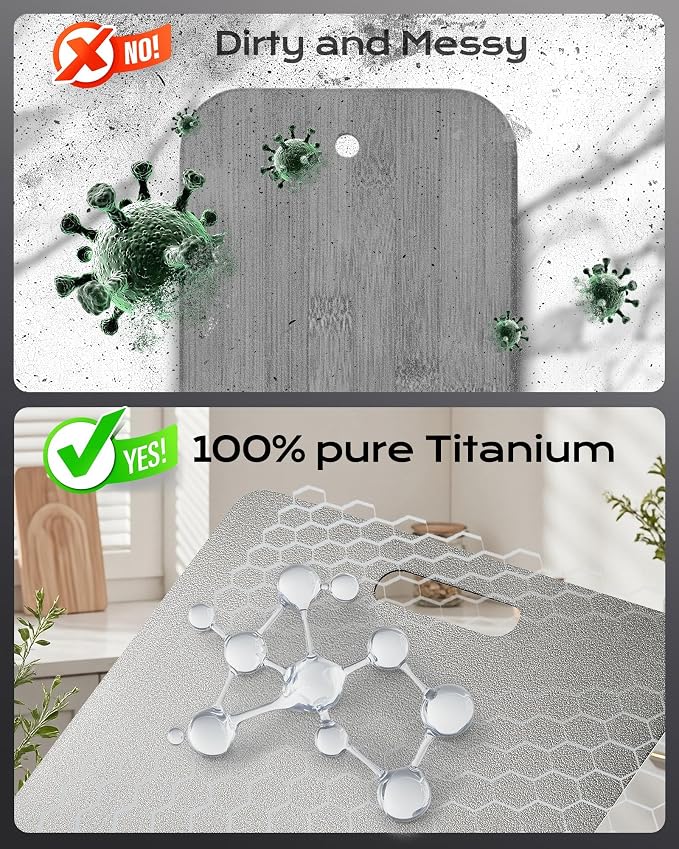 Katori Titanium Cutting Board for Kitchen, Set of 3 Food Grade 100% Pure Titanium Double-Sided Chopping Boards, Non-Toxic, Dishwasher Safe, Easy to Clean – 10", 12", 16"