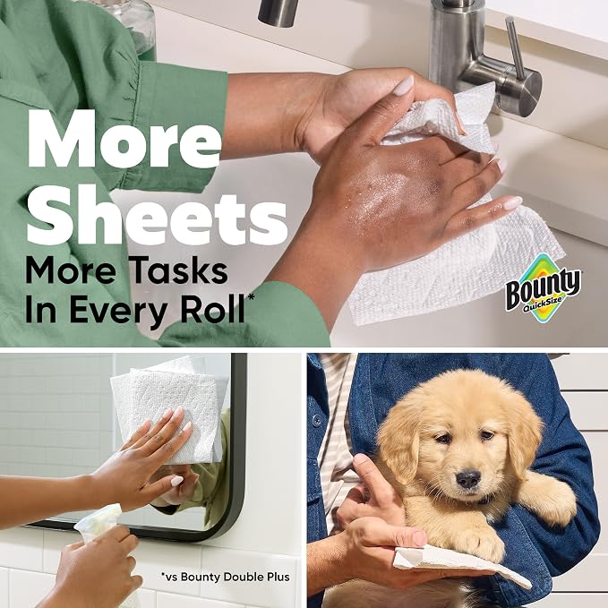 Bounty Quick-Size Paper Towels, White, 12 Family Triple = 40 Regular Rolls