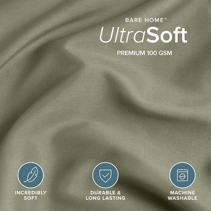 Bare Home Bedding Duvet Cover California King Size - Premium 1800 Super Soft Collection - Lightweight, Cooling - Soft Breathable Bedding Duvet Cover (Cal King, Sage)