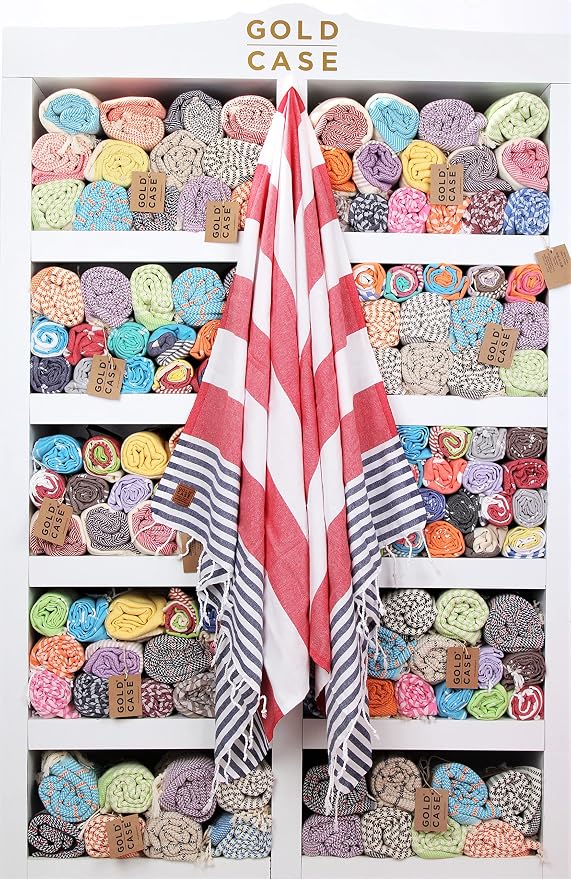 Gold CASE Turkish Beach Towel Set of 6 – 100% Cotton Large Bath Towels 70 x 38'' – LYCIA Oversized, Quick Dry & Sand Free Beach Towel – Lightweight Turkish Towels Set - Multicolor-2