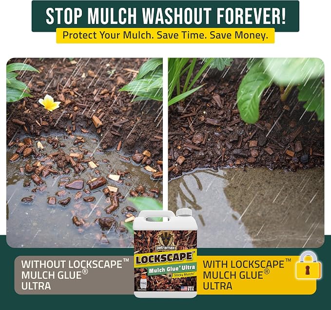 Lockscape Mulch Glue for Landscaping - Lasts Up to 2 Years, Non-Toxic, Ultra Concentrated Landscape Binder - Strong Mulch and Rock Glue for Landscaping Pea Gravel, Pine Straw & More (2 Gallon)