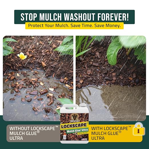 Lockscape Ultra Mulch Glue for Landscaping, 1 Gallon | Lasts Up to 2 Years, Non-Toxic, Ultra Concentrated Landscape Binder, For Pea Gravel, Pine Straw & More