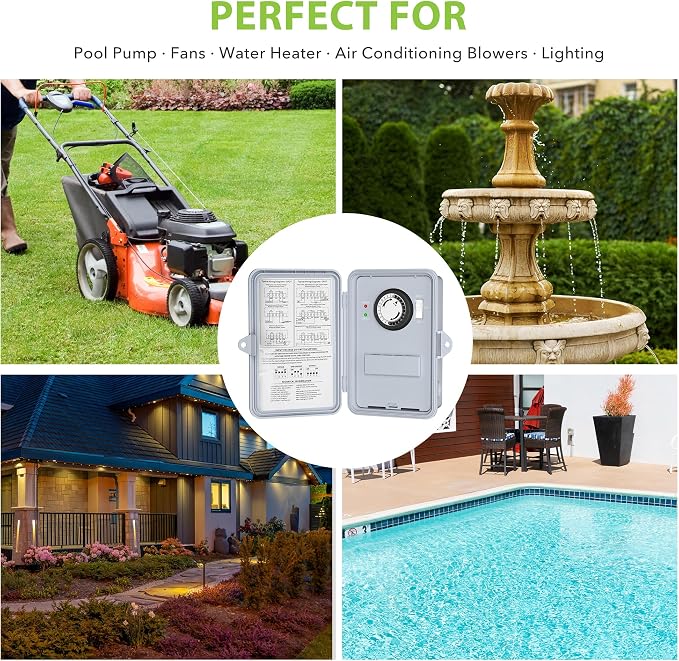 BN-LINK Pool Pump Timer Outdoor Mechanical Timer Box, Heavy Duty 24 Hour Programmable, 2HP 40A Max, 120, 240, 277 VAC, for Pool Pump, Water Heater, Fans, SPA