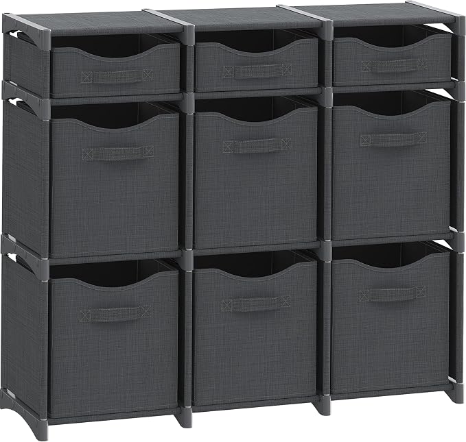 Cube Storage Organizer with 9 Storage Bins Included – Storage Cubes for Home Organization, Toy Storage, Office Storage, Living Room Storage, and General Storage Solution (Dark Grey)