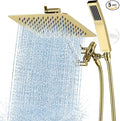 G-Promise All Metal 8 Inch Dual Square Shower Head with Handheld Spray Combo, Rain Shower Head, Adjustable Extension Arm, 3-Way Diverter, 71 Inch Extra Long Hose - A Bathroom Upgrade (Polished Brass)