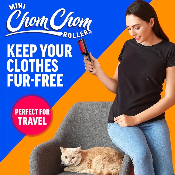 Chom Chom Roller Pet Hair Remover and Mini Reusable Lint Roller - ChomChom Cat and Dog Hair Remover for Furniture, Couch, Carpet + Mini ChomChom for Clothes