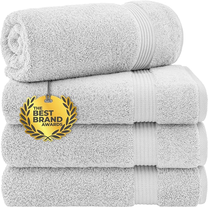 Cotton Paradise 100% Cotton Turkish Towel Set, Soft Absorbent Quick Dry, 4 Piece Bath Towel Set, Silver Grey