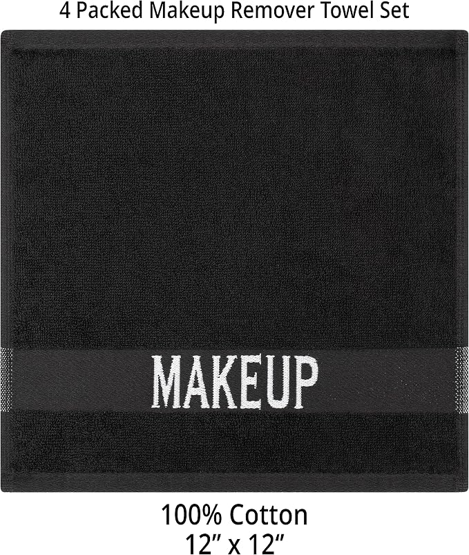 Cotton Paradise 100% Cotton Turkish Towel Set, Soft Absorbent Quick Dry, 4 Piece Makeup Towel Set, Coal Black