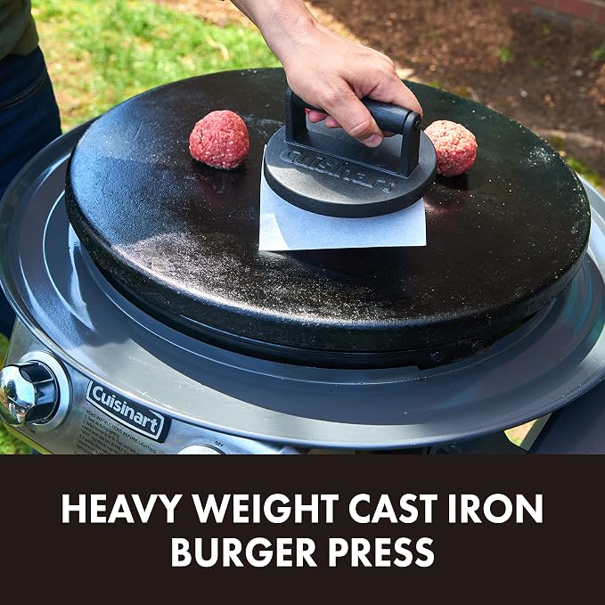 Cuisinart CCP-2000 Reversible Cast Iron Grill/Griddle Cookware Plate, Ribbed Grill & Smooth Flat Top Griddle and Cuisinart CSBK-400, Smashed Burger Kit, Cast Iron