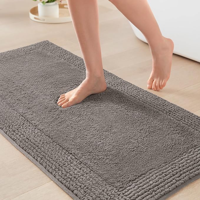 Madison Park Splendor Reversible 100% Cotton Bath Rug, 24 x 44, Charcoal | Tufted Bathroom Mat, 3000 GSM, Hotel Quality, Luxurious Plush, Medium Pile, Absorbent, Quick Dry, OEKO-TEX, Shower Room Décor