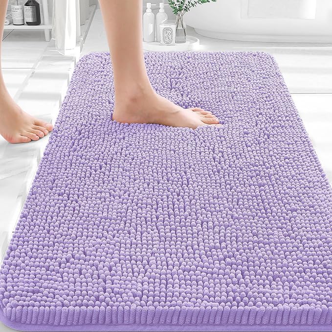 OLANLY Bathroom Rugs 35x24, Extra Soft Absorbent Chenille Bath Rugs, Rubber Backing Quick Dry, Machine Washable Bath Mats for Bathroom Floor, Tub and Shower, Home Decor Accessories, Lavender