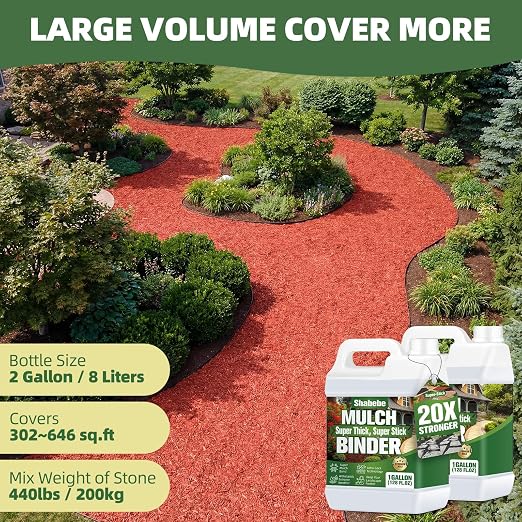 Mulch Binder 2 Gallons - Super Stick Rock Glue for Landscaping Gravel Binder for Pea Gravel, Long-Lasting & Non-Toxic, Covers 2X More Area Pebble Gravel Hold for Paths, Patios & Garden Borders