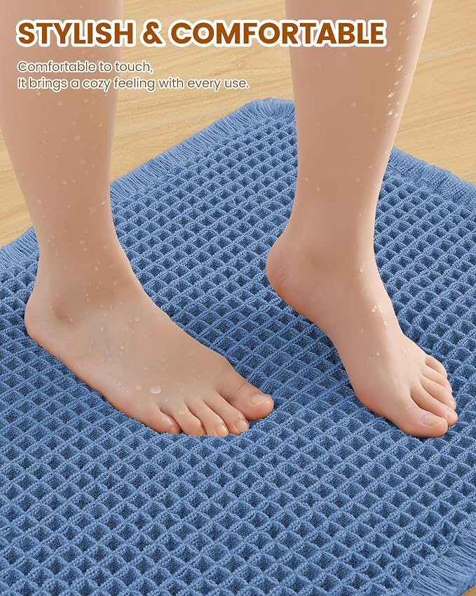 Smiry Waffle Bath Mat 47x24, Extra Soft Absorbent Bathroom Rugs, Non Slip Machine Washable Quick Dry Bath Rugs for Bathroom Floor, Tub, Shower, Home Decor Accessories, Blue