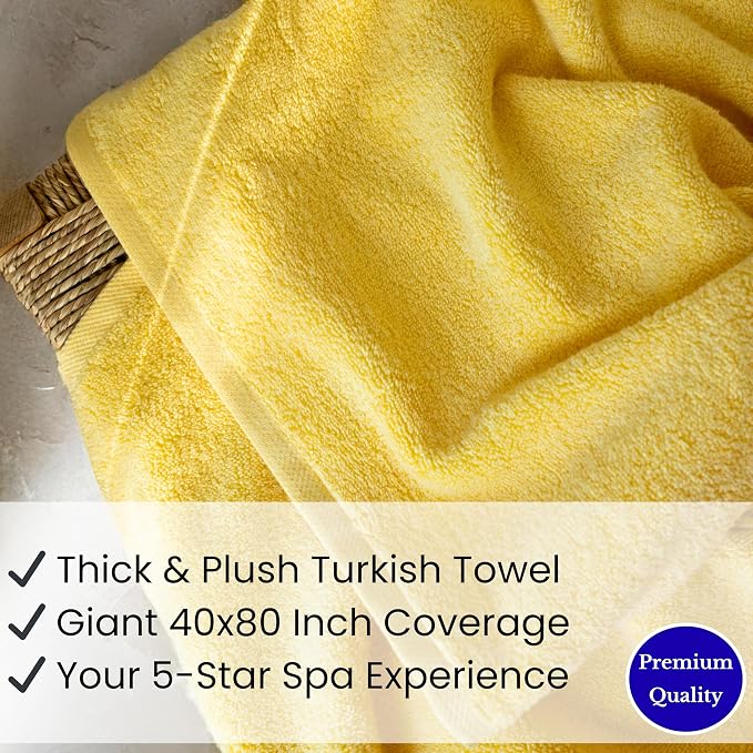 SALBAKOS Luxury 100% Turkish Cotton Bath Sheet 40x80 in (1-Piece, Yellow) | Extra Large Jumbo Oversized Bathroom and Beach Towel, Super Soft Highly Absorbent Thick Premium Hotel Quality, Made in Turkey