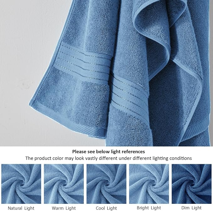 COZYART Denim Blue Bath Towel Set, Turkish Cotton Hotel Large Towel Bulk for Bathroom, Thick Bathroom Sets of 6 with 2 Bath Towels, 2 Hand Towels, 2 Washcloths, 650 GSM | OEKO-Tex 100 Certified Zero Twist Ring Spun, Soft Absorbent Quick Dry, Plush Fluf...