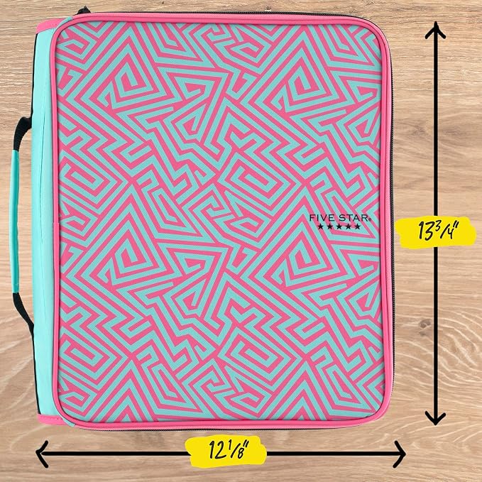 Five Star Zipper Binder 2 Inch O-Rings Case Organiser with Multi-Access and 5-Tab Expanding File Folder, 850 Sheet Capacity, Taffy Twist (290010J)