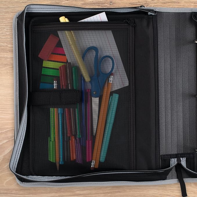 Five Star Zipper Binder 2 Inch O-Rings Case Organiser with Multi-Access and 5-Tab Expanding File Folder, 850 Sheet Capacity, Crimson Fade (290010K)
