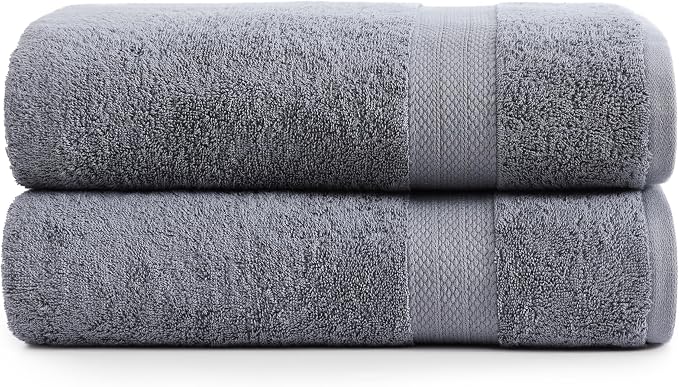 LANE LINEN Bath Sheet Quick Dry 100% Cotton 2 Pack Soft - Cool Grey | Towels For Dorm - Densely Woven, Coordinated Colors, Everyday Durability, OEKO-TEX Certified, Ring-Spun Durability