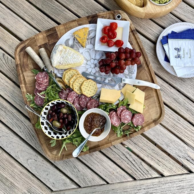 Ironwood Acacia Wood Cutting Board With Juice Channel, Carolina Prep Board | Large 18" x 18" x 3" Cutting Board | Beautiful Acacia Wood End Grain Construction | 3 Inch Thick Butcher Block Cutting Board