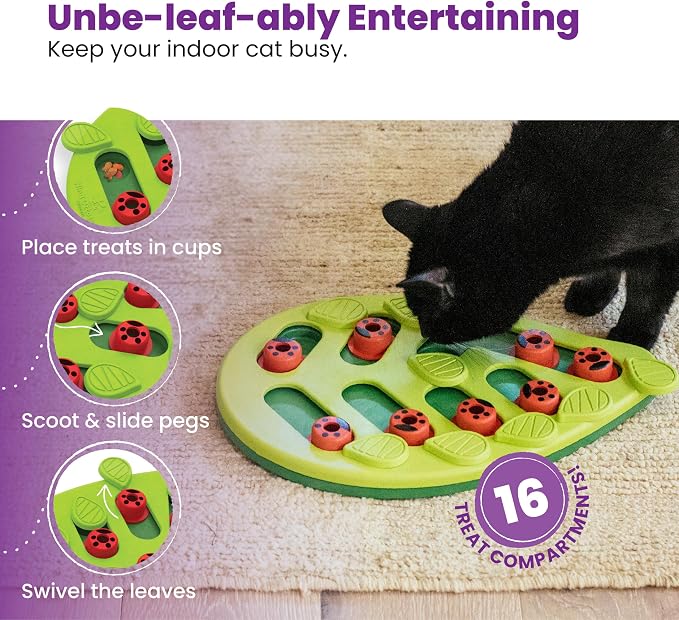 Catstages Nina Ottosson Buggin’ Out Puzzle & Play Cat Puzzle Feeder – Interactive Treat Game for Indoor Cats, Level 2 Slow Feeder Enrichment Toy, 13.9" x 11.5"