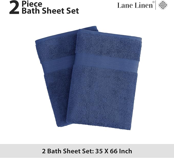 LANE LINEN Bath Sheet Set 100% Cotton 2 Pack Oversized Soft - Navy | Oversized Bath Towels - Coordinated Colors, Everyday Durability, OEKO-TEX Certified, Ring-Spun Durability, Generously Sized
