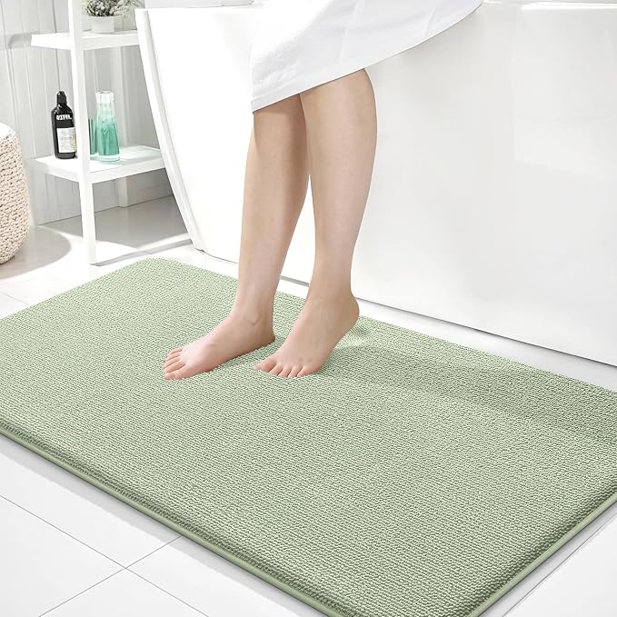 OLANLY Memory Foam Large Bathroom Rug 45x27, Absorbent Bath Mat, Sage Green | Soft Quick Dry Bath Mat Rugs, Non-Slip, Machine Washable Mat for Bathroom Floor, Tub and Shower, Home Decor Accessories
