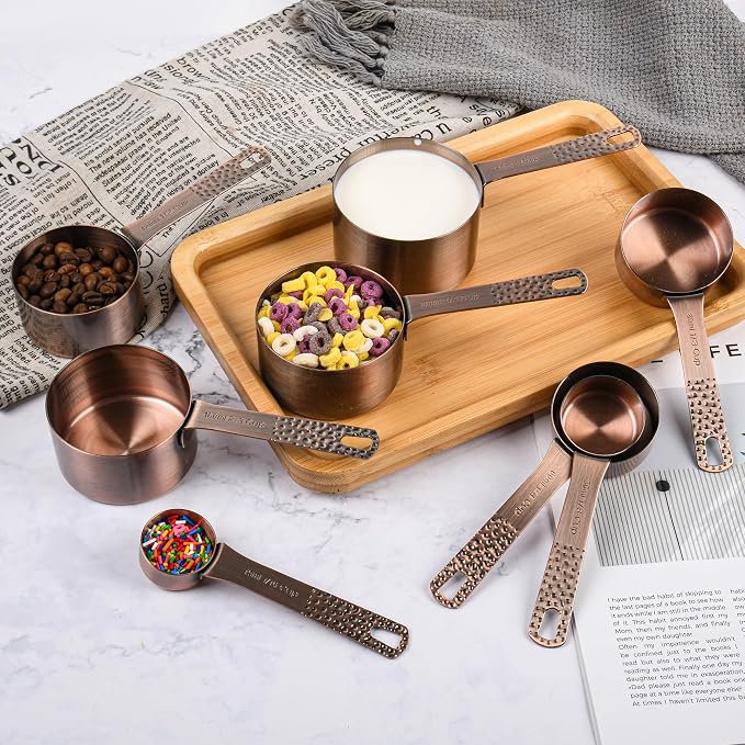 Copper Plated Measuring Cups and Spoons set 18 for Dry & Liquid, Metric & US Stainless Steel Measuring Cup and Spoon Set with Leveler for Baking & Kitchen