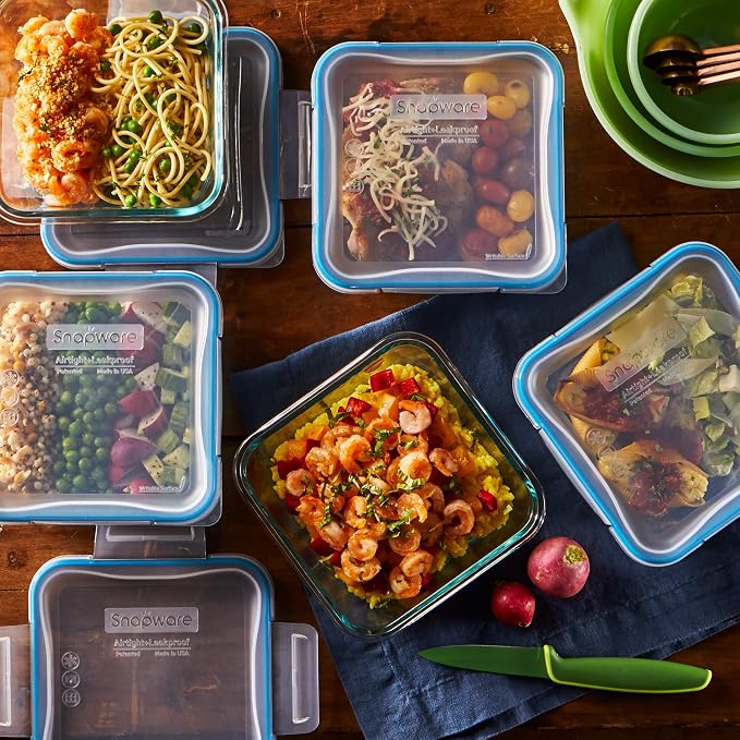 Snapware Total Solutions (10-Pack, 4 Cup) Glass Food Storage Containers Set, Airtight & Leakproof Locking BPA-Free Lids, Freezer Dishwasher Microwave Safe