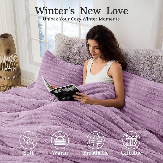 Sasttie Twin/Twin-XL Comforter Set 2 Pieces - Super Soft Fleece Comforters Twin/Twin-XL Size, 1 Luxury Warm Fuzzy Marshmallow Comforter with 1 Pillow Case, Faux Fur Bedding Set, Purple