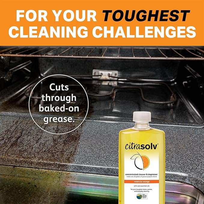 Citra Solv Concentrated Cleaner & Degreaser - Valencia Orange Scent 32 Fl Oz Safe, Effective, and Versatile Cleaning Solution, Natural Ingredients Non Toxic, Biodegradable, USA Made - (6-Pack)