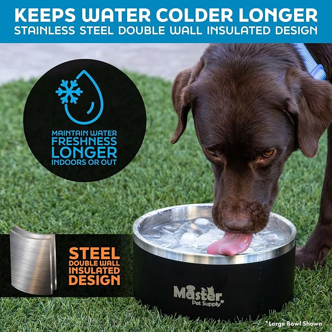Master Pet Supply Stainless Steel Dog Bowls - 25 oz, Heavy Duty - True Blue, Double Wall Extra-Thick Insulated, Non-Slip Pet Water Bowl for Dogs, Cats & Pets, Anti Rust Metal, Dish Washer Safe