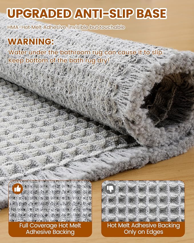 Smiry Waffle Bath Mat 24x16, Extra Soft Absorbent Bathroom Rugs, Non Slip Machine Washable Quick Dry Bath Rugs for Bathroom Floor, Tub, Shower, Home Decor Accessories, Lightgrey & Cream