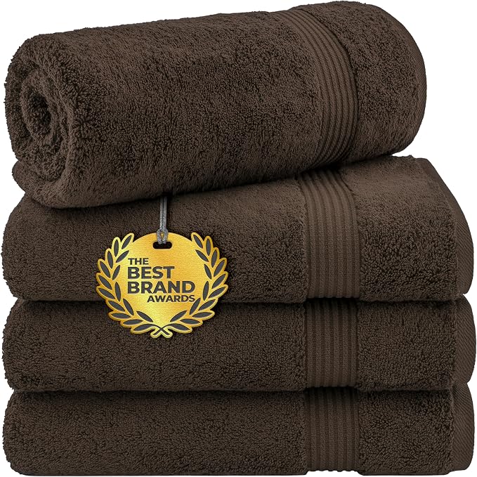 Cotton Paradise 100% Cotton Turkish Towel Set, Soft Absorbent Quick Dry, 4 Piece Bath Towel Set, Chocolate Brown